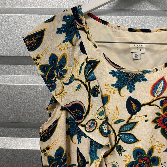 A New Day Floral Mini‎ Dress XL Ruffled Elastic Waist Pockets Lined Multi Color - Picture 2 of 7